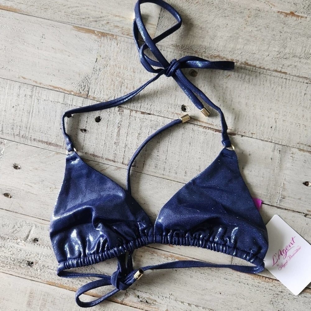 NWT L’AGENT BY AGENT PROVOCATEUR Sevilla Bikini Top  Metallic NAVY Size Small